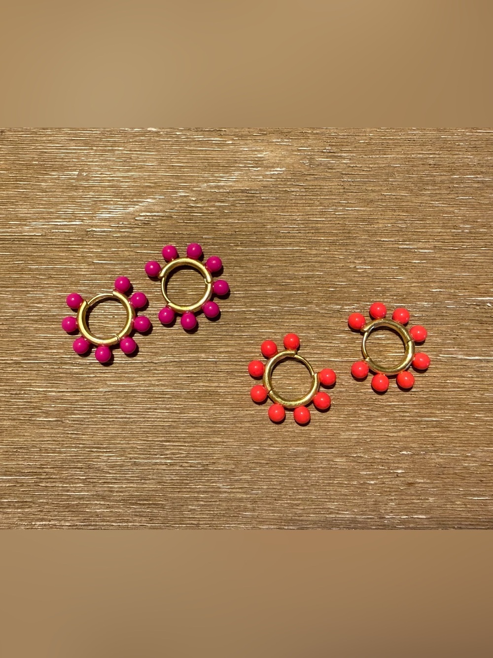 J. Crew Gold Huggies in Fuchsia and Coral
